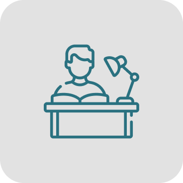 Ícone de instrutor lecionando em mesa de estudos