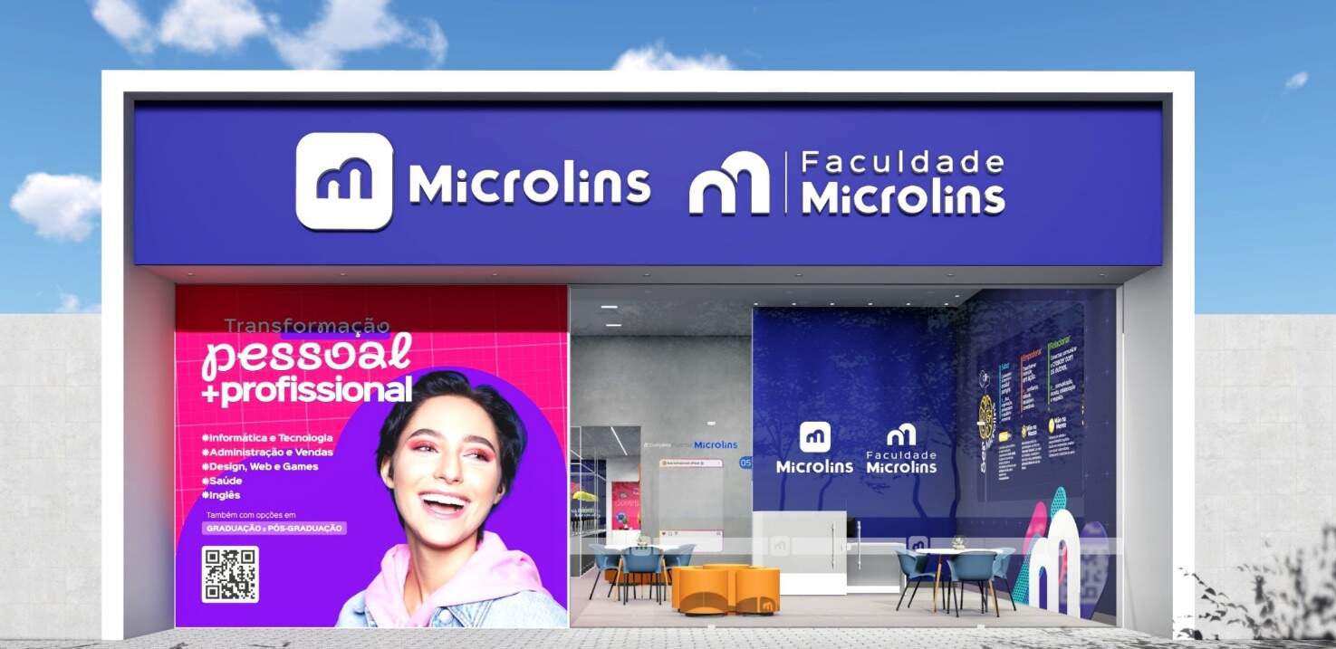 Fachada oficial de uma unidade Microlins e Faculdade Microlins